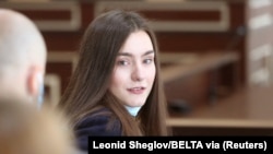 Russian citizen Sofia Sapega attends a court hearing in Hrodna in May. 