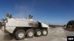 A file photo of UN peacekeepers along the Syrian-Israeli frontier.