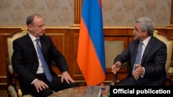 Armenia - President Serzh Sarkisian (R) meets with Nikolay Patrushev, secretary of Russia's Security Council, in Yerevan, 6Mar2017.