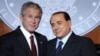 Italy -- Prime Minister Silvio Berlusconi with US President George W. Bush at a joint press conference in Rome, 12Jun2008