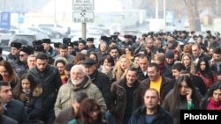 Armenia - Employees of the Armenian ministries of culture and Diaspora protest against possible staff cuts in Yerevan, December 21, 2018.