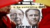 Transparent sa francuskom premijerkom Elisabeth Borne i predsjednikom Emmanuelom Macronom na protestima protiv reforme penzionog sistema u Rennesu na dan kada vlada predstavlja plan reforme, 10. januar