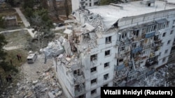 A residential building damaged by a Russian missile strike near the town of Chuhuiv in Ukraine's Kharkiv region on December 2.