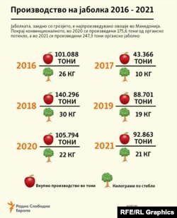 Инфографика - Производство на јаболка во Македонија 2016 - 2021