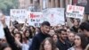 Armenia - Students of Brusov State University protest outside the prime minister's office in Yerevan, October 17, 2022.