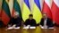 Прэзыдэнты Літвы, Украіны, Польшчы Гітанас Наўседа, Уладзімір Зяленскі і Анджэй Дуда. Львоў, 11 студзеня 2023