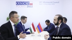 Poland - Armenian Foreign Minister Ararat Mirzoyan and his Hungarian counterpart Peter Szijjarto meet in Lodz, December 1, 2022.