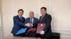 Kazakh Energy Minister Bolat Aqsholaqov (left), Kyrgyz Energy Minister Taalaibek Ibraev (center), and Uzbek Energy Minister Jurabek Mirzamahmudov signed the agreement in Bishkek on January 6. 