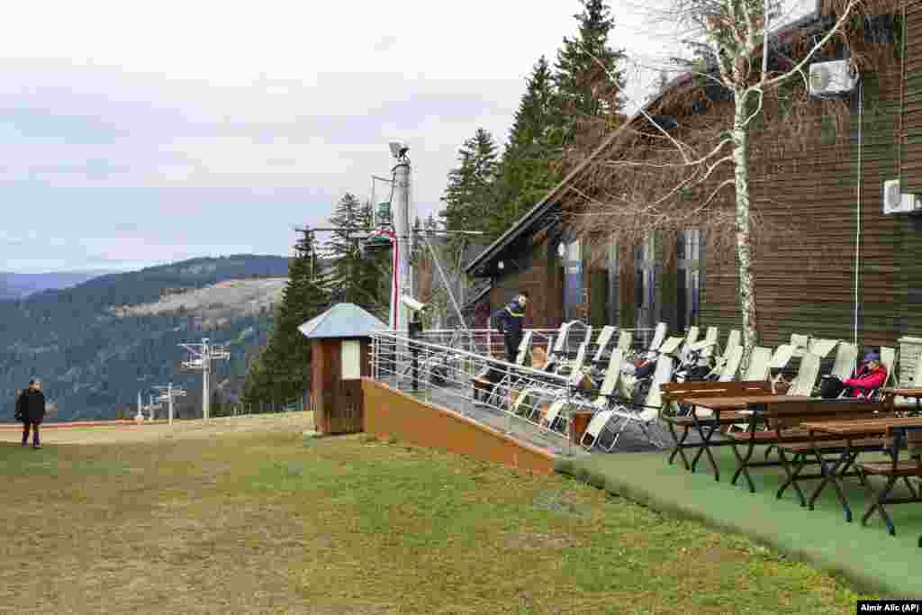 The terrace of a ski hotel in Vlasic on January 3. Snow shortages have also been reported across Western Europe and in Bulgaria. &nbsp;