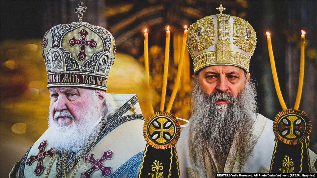 Ruski patrijarh Kiril i njegov srpski kolega Porfirije.