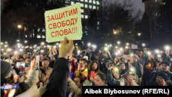 A march in support of free speech, freedom, and the media in Kyrgyzstan in November 2022.
