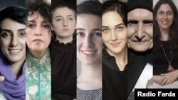 از راست به چپ: نازنین زاغری- رتکلیف، گوهر عشقی، زر امیرابراهیمی، نیلوفر بیاتی، رویا پیرایی، نرگس محمدی و الناز رکابی
