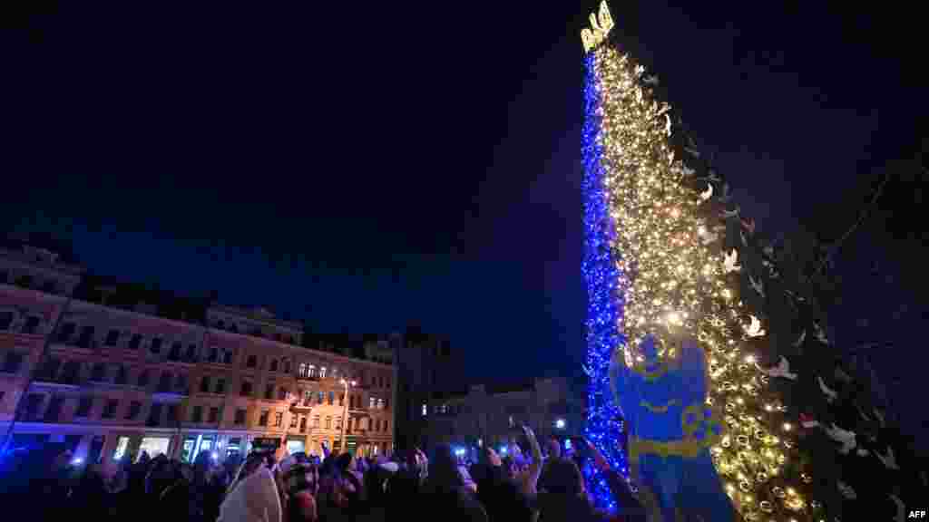 A nemzeti színekbe öltöztetett fa és a tér