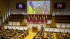Ukrainian President Volodymyr Zelenskiy speaks via video link to the Lithuanian parliament in Vilnius after winning the 2022 Lithuanian Freedom Prize in January.