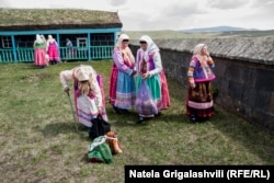 Dukhobors gather at a cemetery around 2 kilometers from Gorelovka, where the founding family of Dukhobors in Javakheti was buried in the 19th century.