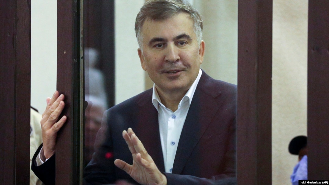Former Georgian President Mikheil Saakashvili is seen during a court hearing in Tbilisi on December 2, 2021.