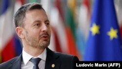 Eduard Heger szlovák miniszterelnök Brüsszelben 2022. június 16-án