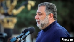Nagorno-Karabakh - Ruben Vardanyan, the Karabakh premier, addresses a rally in Stepanakert, December 25, 2022.