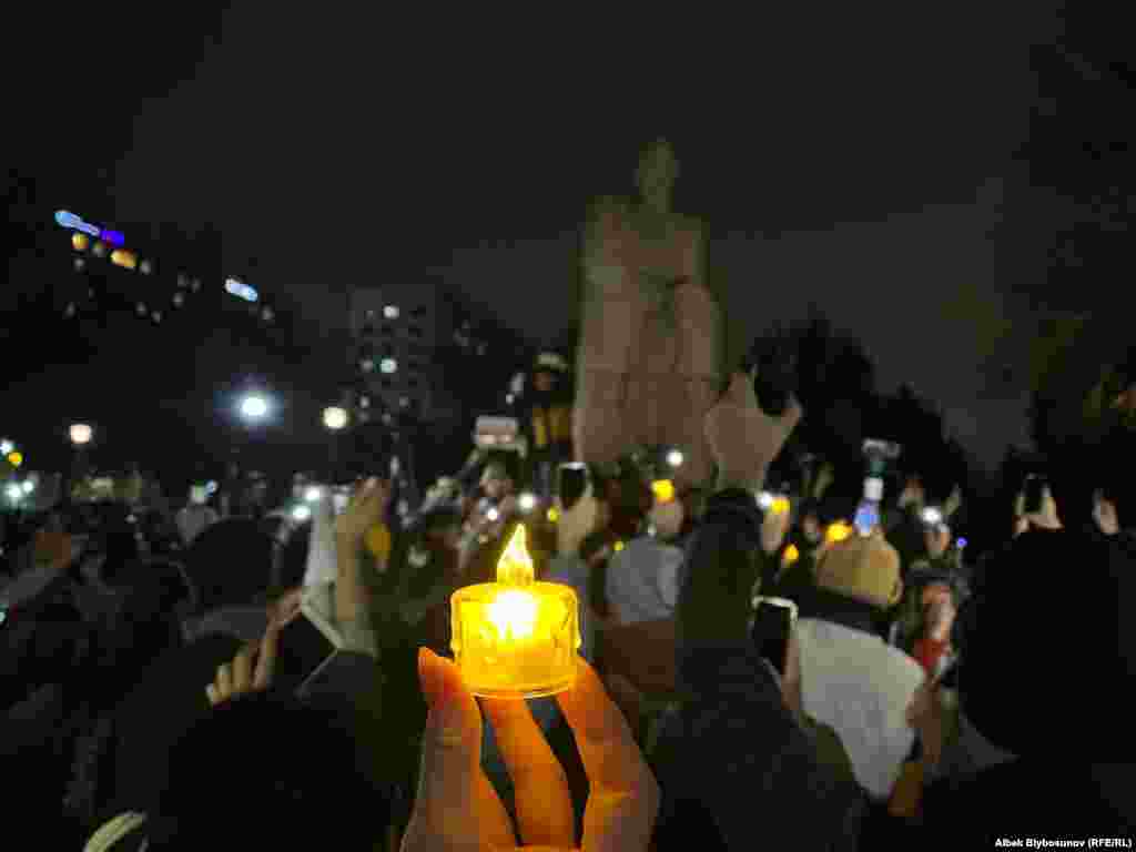 People march in support of free speech in Biskhek on November 25.