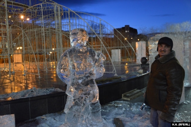 An ice sculptor at work.