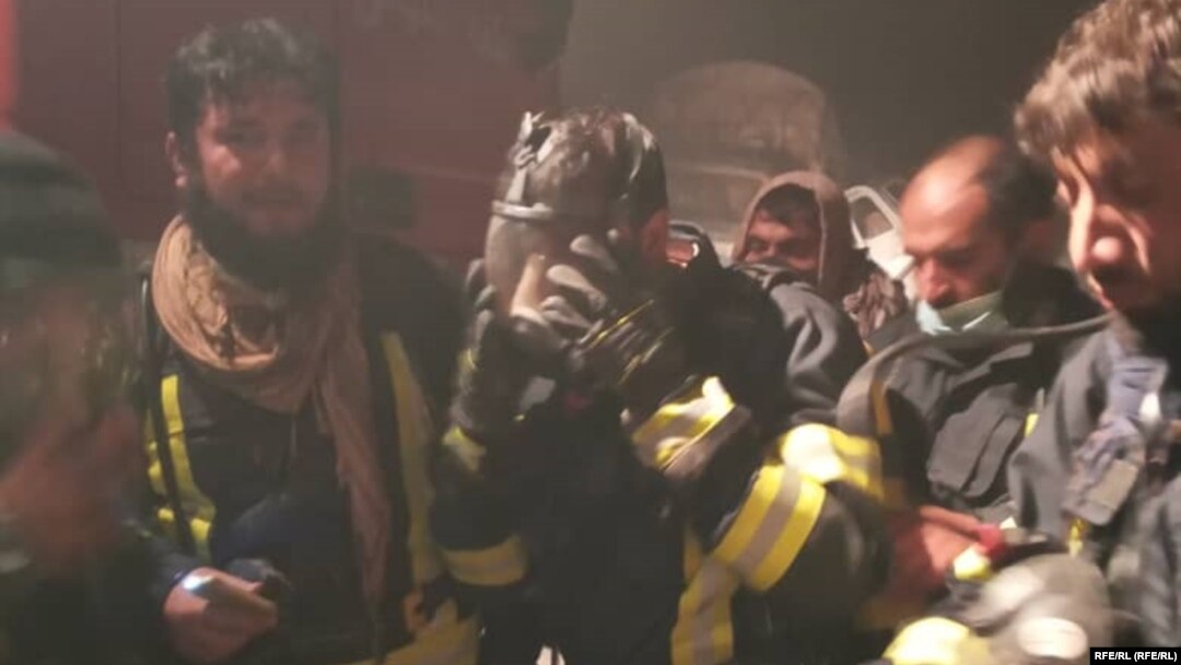 Rescue workers at the scene of the accident.