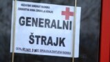 Strike sign in front of primary health institution in Konjic 