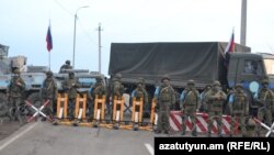 Nagorno Karabakh - A roadblock set up by Russian peacekeepers outside Stepanakert, December 24, 2022.