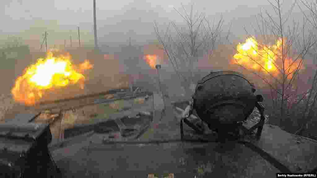 A Ukrainian BMP-2 fires at Russian forces near Soledar. A Russian victory in Soledar would allow Moscow&#39;s forces to inch closer to the bigger city of Bakhmut, which lies some 15 kilometers southwest -- a prize the Kremlin has failed to seize.