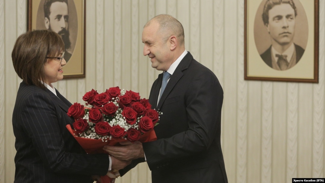 Kornelia Ninova (left) meets with President Rumen Radev in Sofia on January 16.