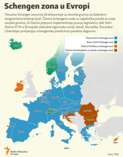 Infographic: Schengen zone in Europe.