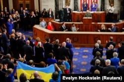 Президент Украины Владимир Зеленский во время выступления в Конгрессе США. Вашингтон, 21 декабря 2022 года