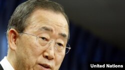 The UN secretary-general speaks to journalists at UN headquarters in New York 