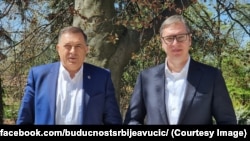 Član Predsedništva Bosne i Hercegovine Milorad Dodik i predsednik Srbije Aleksandar Vučić, 15. april 2022. 