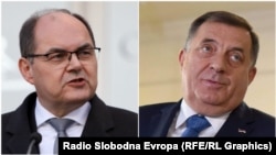 U izvještaju Christiana Schmidta (lijevo) su Milorad Dodik (desno), njegova stranka te Vlada i Skupština Republike Srpske spomenuti 70 puta. 