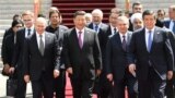 Chinese President Xi Jinping (center) and other leaders of the Shanghai Cooperation Organization member and observer states, as well as representatives of regional and international bodies, during a meeting in Bishkek in June 2019.