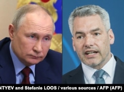 Vladimir Putin (s) și cancelarul Austriei Karl Nehammer.
