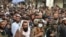 Demonstrators take part in a protest in Khost on April 16 against Pakistani air strikes in the province overnight.