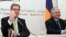 Главы МИД Армении и Германии – Гидо Вестервелле (слева) и Эдвард Налбандян на пресс-конференции в Ереване, 16 марта 2012 г.  