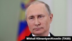 Russian President Vladimir Putin appearing in a video address to the nation published on the Kremlin website on March 16.