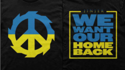  Предна и задна щампа на тениската, която Jinjer продава в поддръжка на Украйна. 