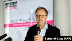 Reporters Without Borders (RSF) general secretary Christophe Deloire speaks during a press conference to present the watchdog's World Press Freedom Index for 2018, in Paris. File photo