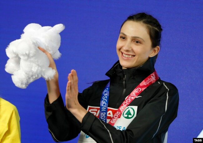 Skakačica u vis Marija Lasickene dobila je zlatnu medalju na Evropskom prvenstvu u atletici na zatvorenom 2019. u Glasgovu, Škotska, 3. marta.