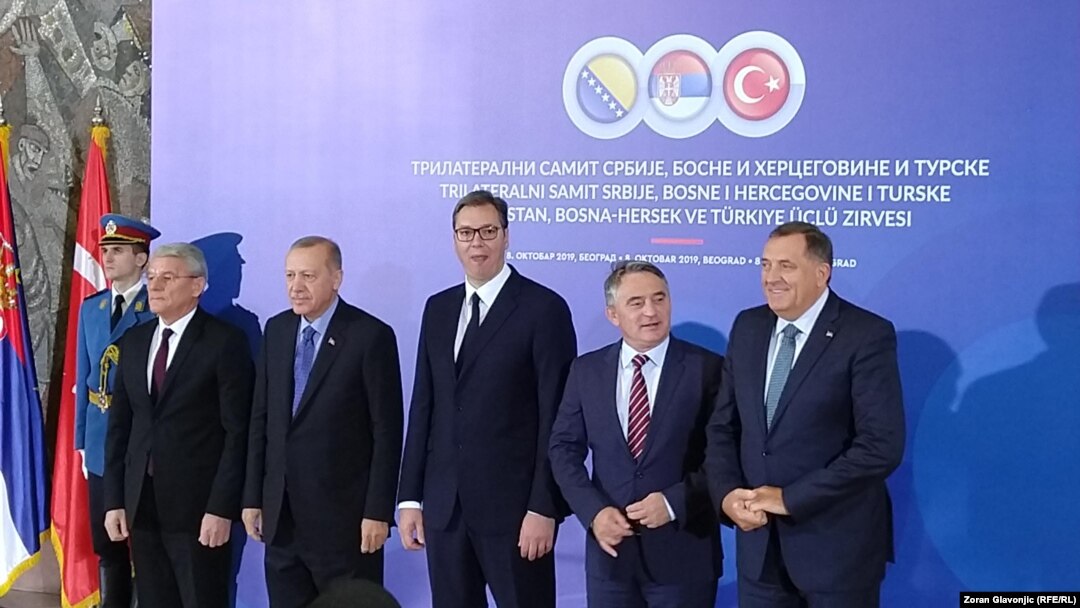 S leva na desno: Šefik Džaferović, Redžep Tajip Erdoan, Aleksandar Vučić, Željko Komšić i Milorad Dodik, Beograd