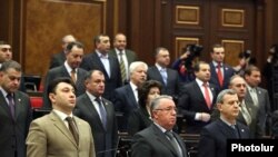 Armenia -- Senior deputies from the ruling Republican Party attend the opening of a parliament session.