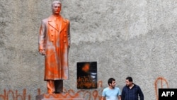 Telavi's Stalin monument has been vandalized several times since it was first unveiled on September 1.