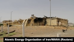 Damage at one side of a building is shown in this photo released by Iran after a fire or explosion at Natanz Nuclear Facility, Jully 2, 2020. 