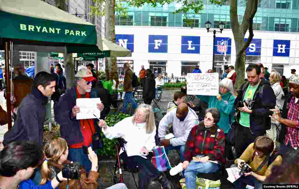 Activists discuss strategy.