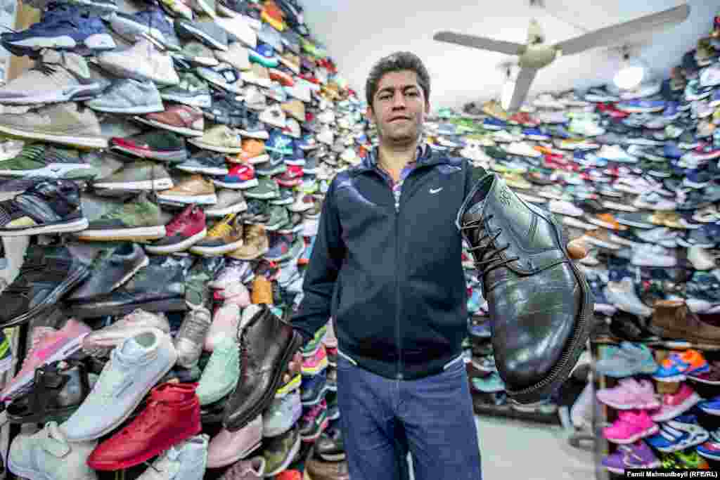 This 36-year-old shoe salesman says he started his business immediately after his compulsory military service ended. His clients are mostly from Azerbaijan and Dagestan.