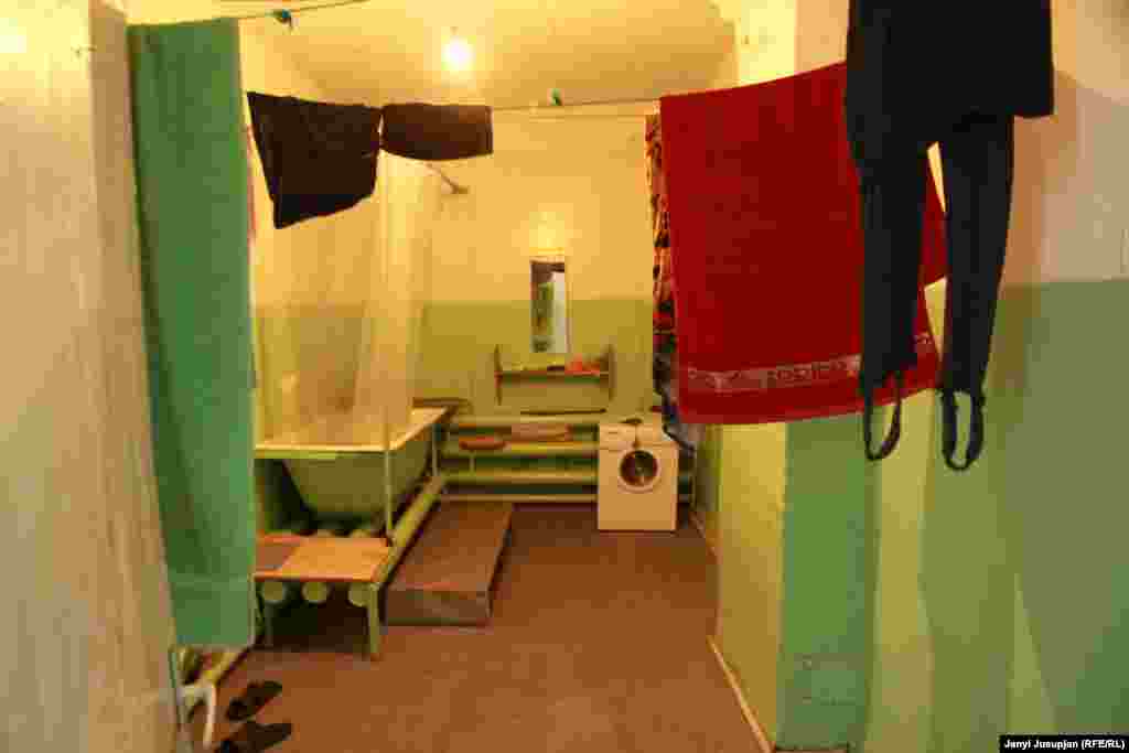 View of a bathroom in a dormitory, Billings village, Chukotka