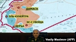 سرگئی رودسکوی، از فرماندهان ارشد نظامی روس در حال تشریح آخرین وضعیت در سوریه